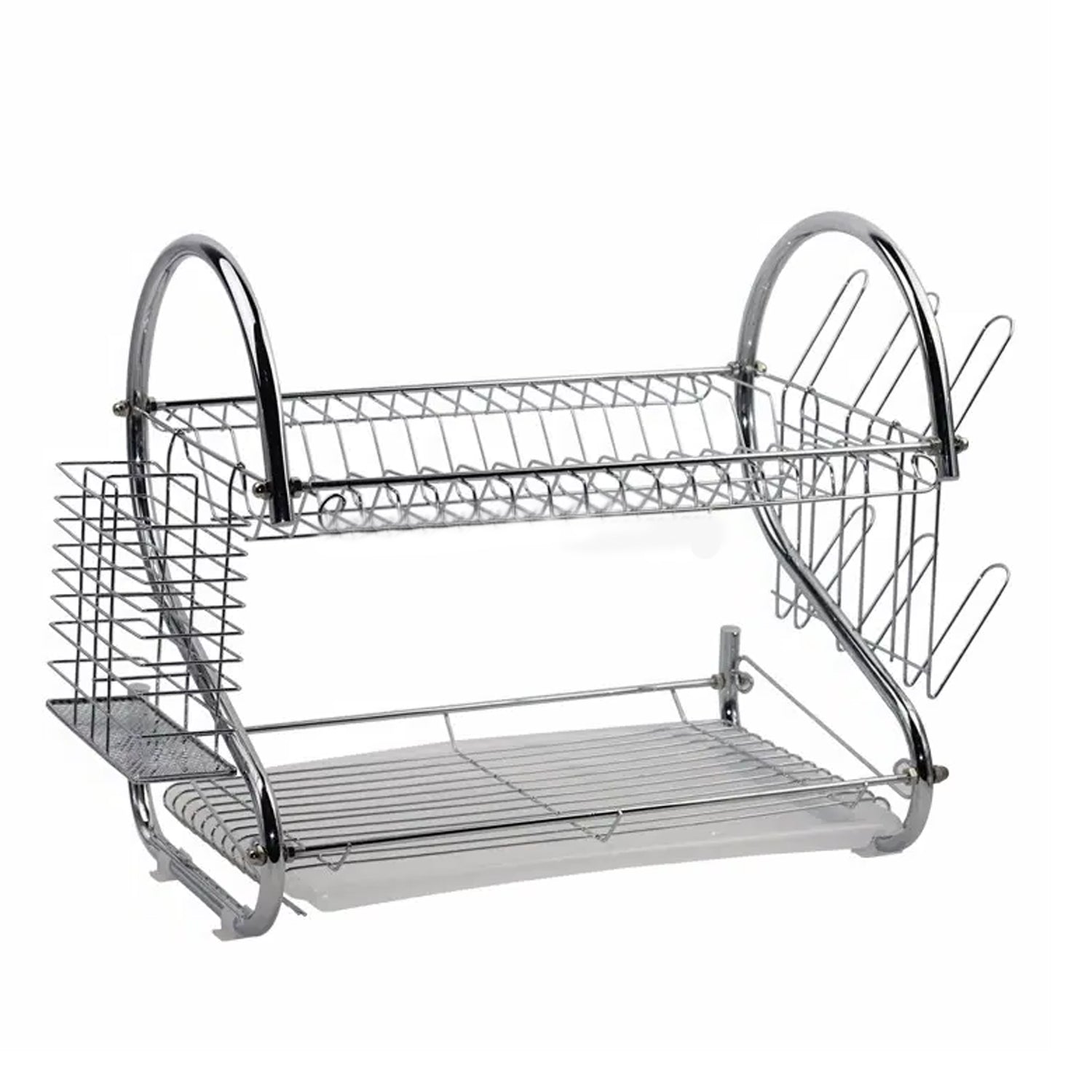 7665 Two Layer Dish Drying Rack with Drain Board Dish Rack with Utensil Holder DeoDap 7665 Two Layer Dish Drying Rack with Drain Board Dish Rack with Utensil Holder DeoDap